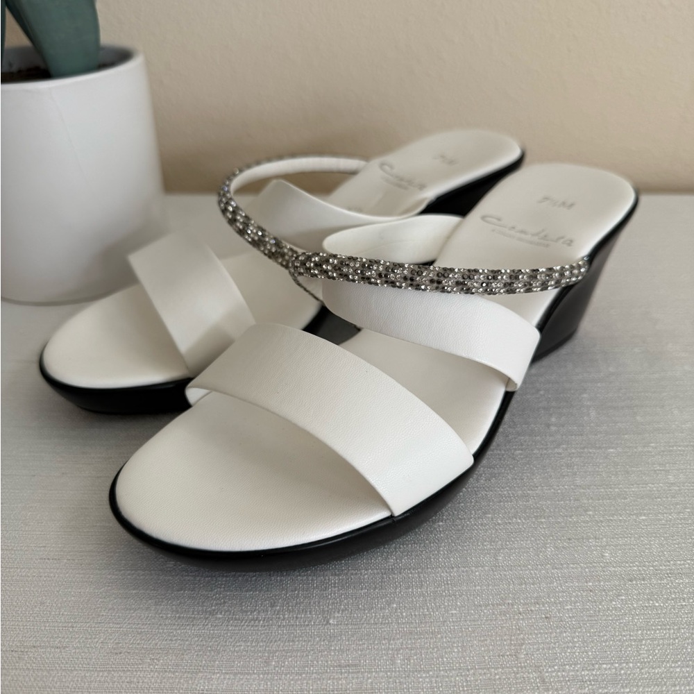 New Italian Shoemakers Contesa White Rhinestone Strap Wedge Slide Sandals Italy - Picture 6 of 13